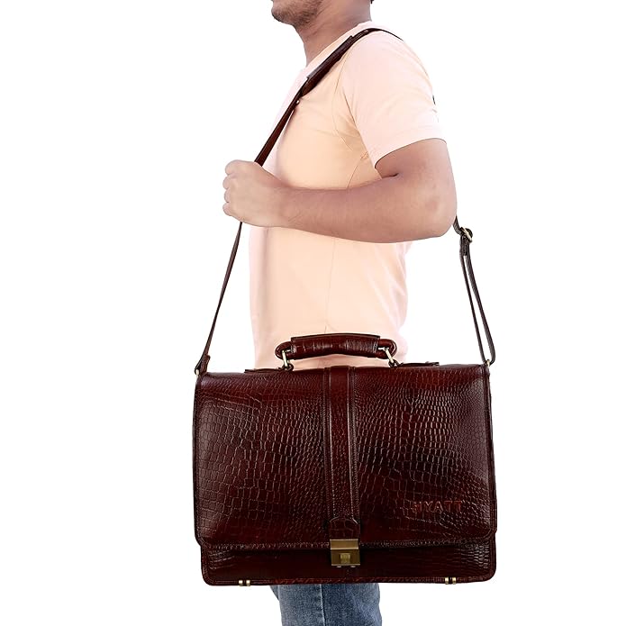 Leather Laptop Briefcase - Full Flap