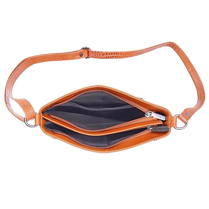 Leather Sling Bag for Women - Zip Top