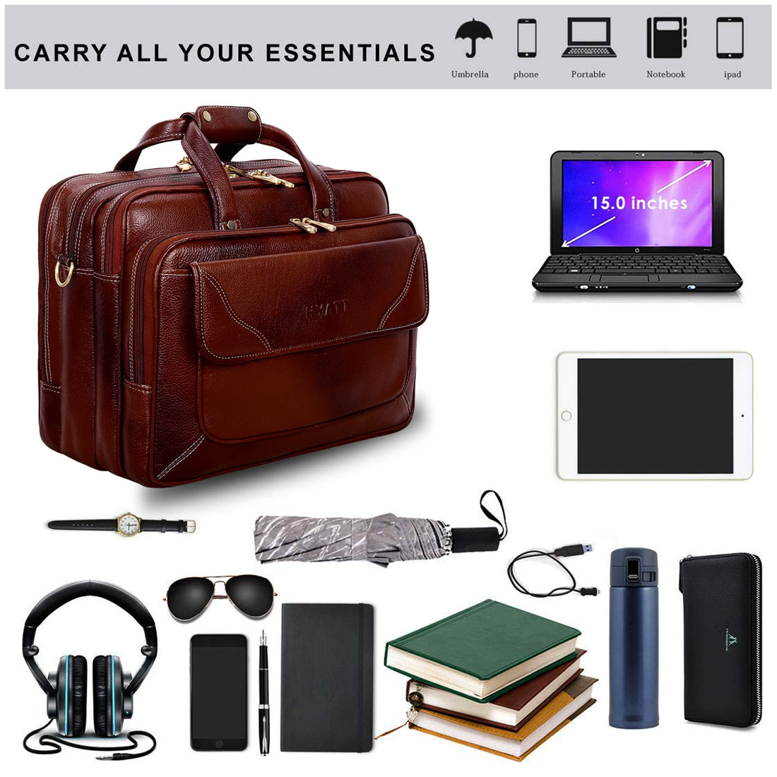 HAYAT Leather Accessories 16 Inch Men's Leather Briefcase Laptop Office Bag