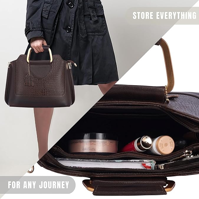 Leather Satchel Handbag - Trapezoid