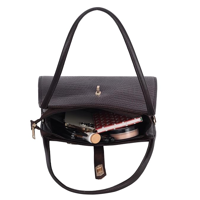 Croco Leather Handbag - TURN LOCK