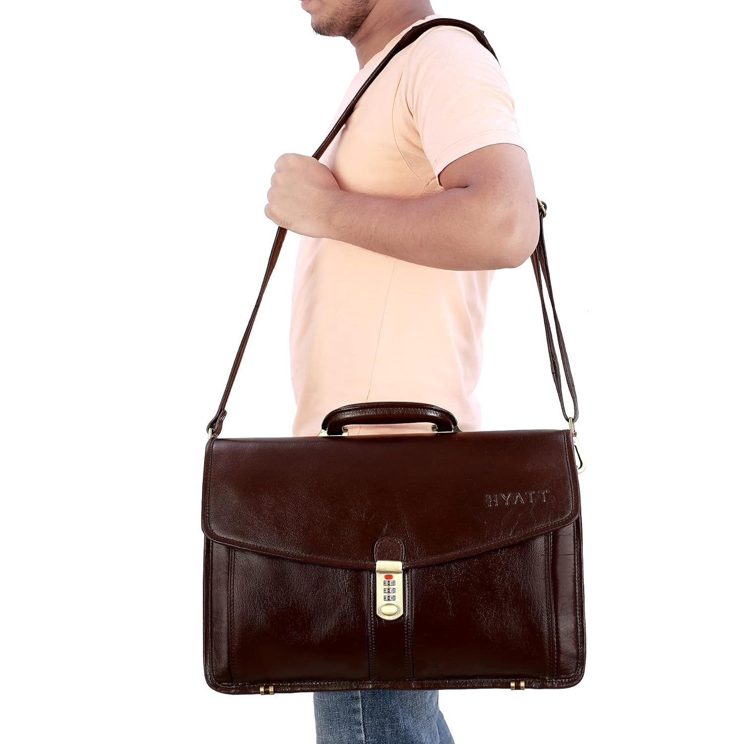 Leather Laptop Briefcase - Vertical Lock