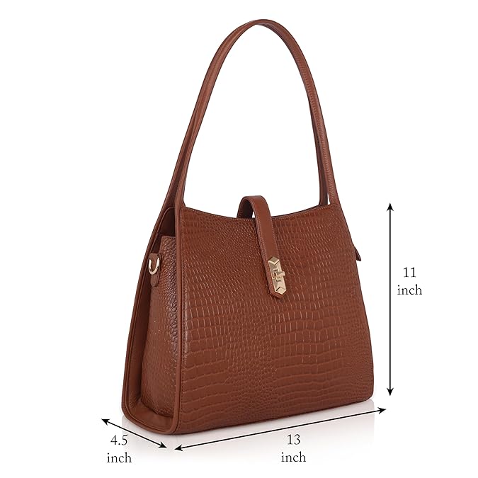 Croco Leather Handbag - TURN LOCK