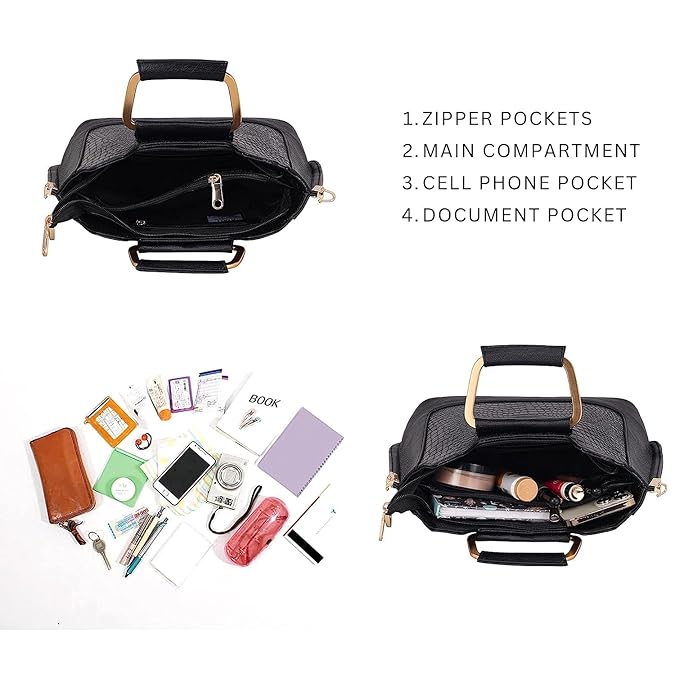 Leather Satchel Handbag - Trapezoid