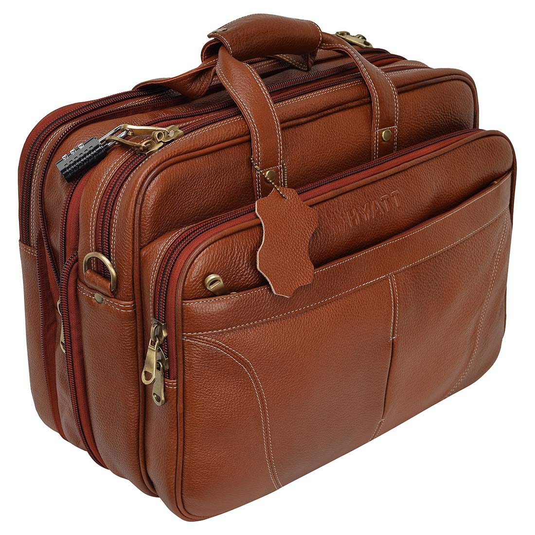 HAYAT 16 Inch Expandable Natural Leather Laptop Briefcase