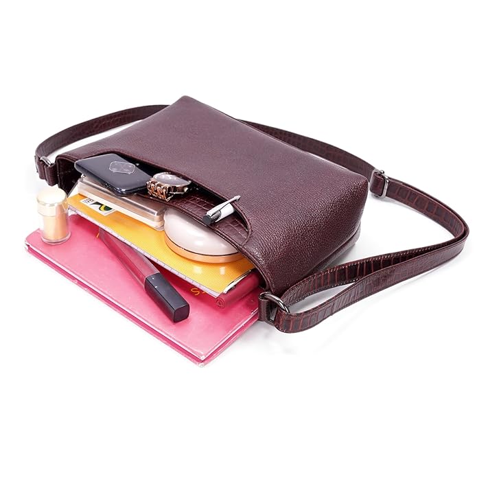 Leather Sling Bag for Women - Zip Top