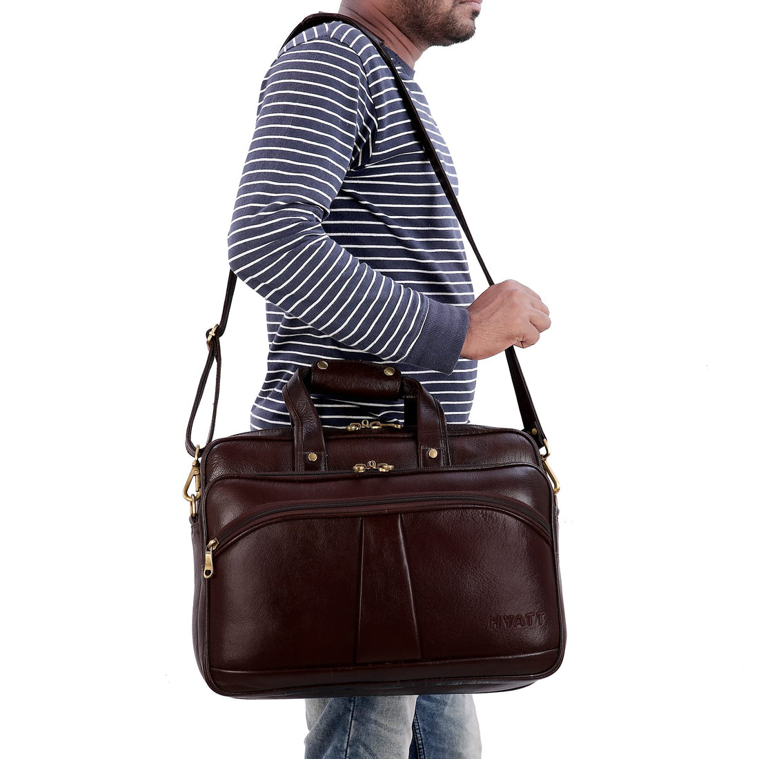 HAYAT 16 Inch Expandable Natural Leather Laptop Briefcase
