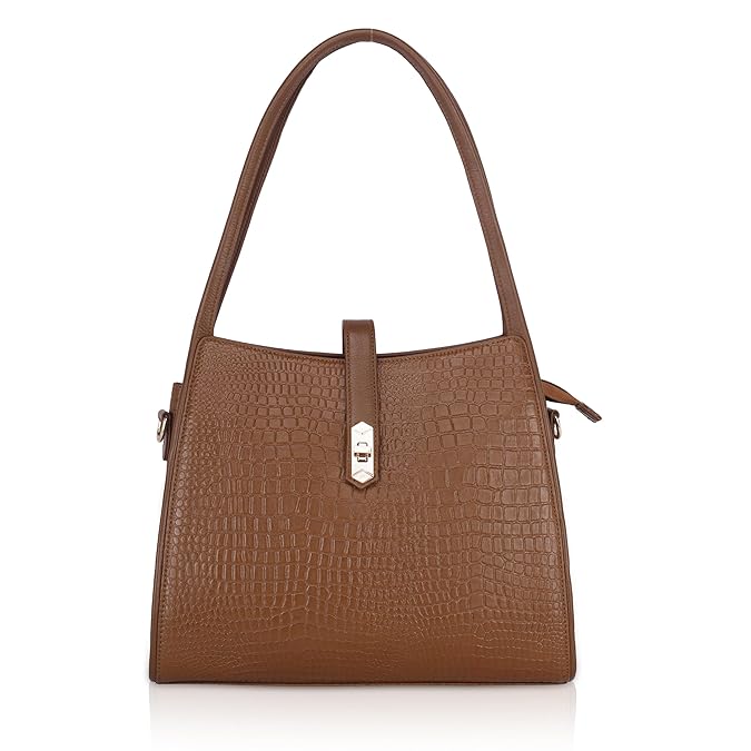 Croco Leather Handbag - TURN LOCK