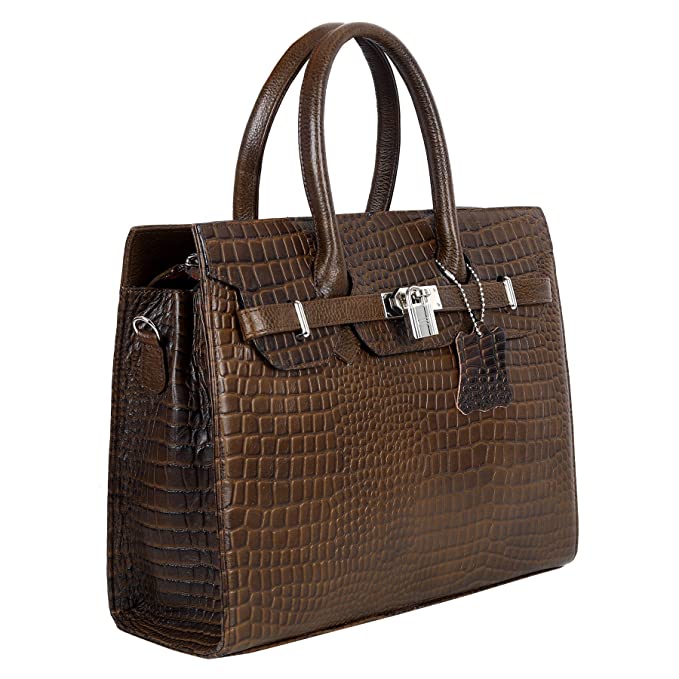 HAYAT Leather Accessories Full-Grain Natural Cro Leather Top-Handle satchel Tote Handbags & Shoulder Sling Bags For Women Office Branded Stylish Latest Size- L-12 X H-10.5 x W- 4.5 Inch-P