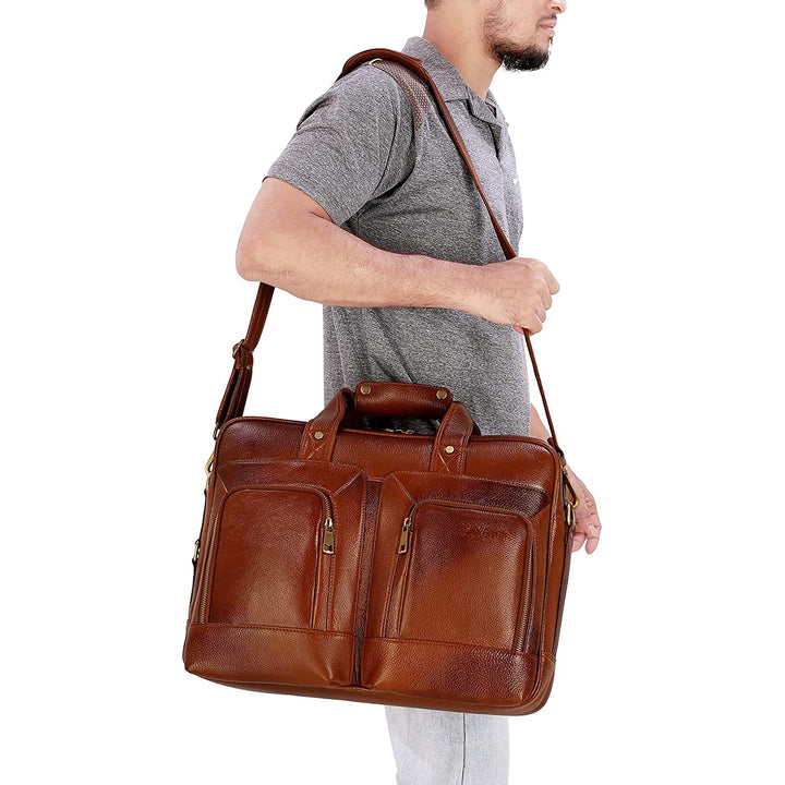 HAYAT Leather Accessories 24 litres Full Grain Natural Leather Briefcase Messenger & Shoulder Bags