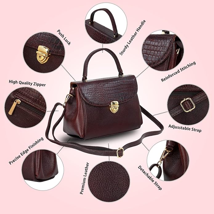 Compact Leather Handbag Bag - Push Lock