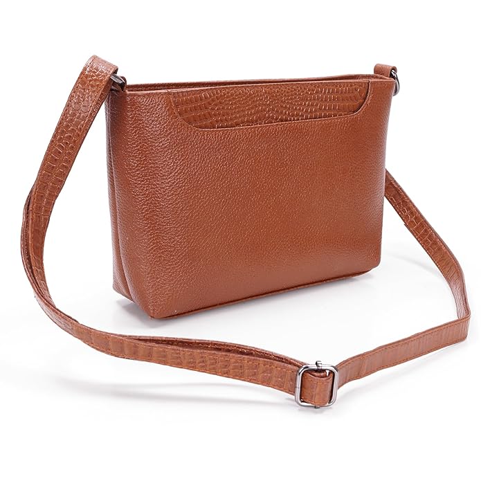 Leather Sling Bag for Women - Zip Top
