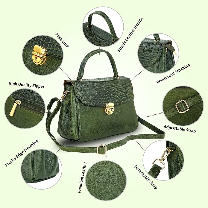 Compact Leather Handbag Bag - Push Lock