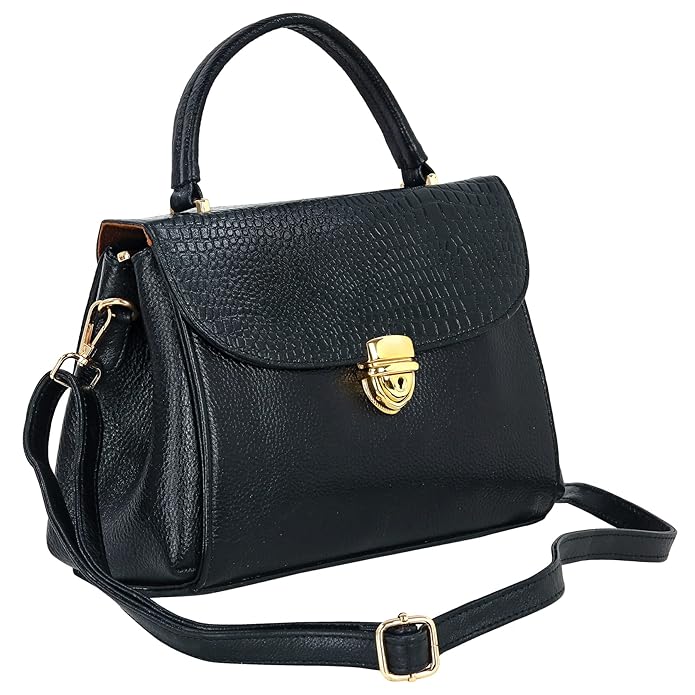 Compact Leather Handbag Bag - Push Lock