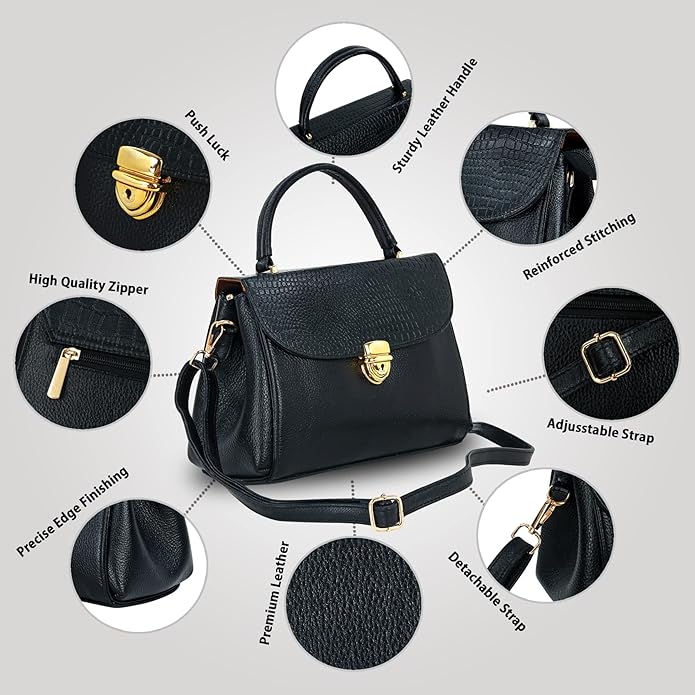 Compact Leather Handbag Bag - Push Lock