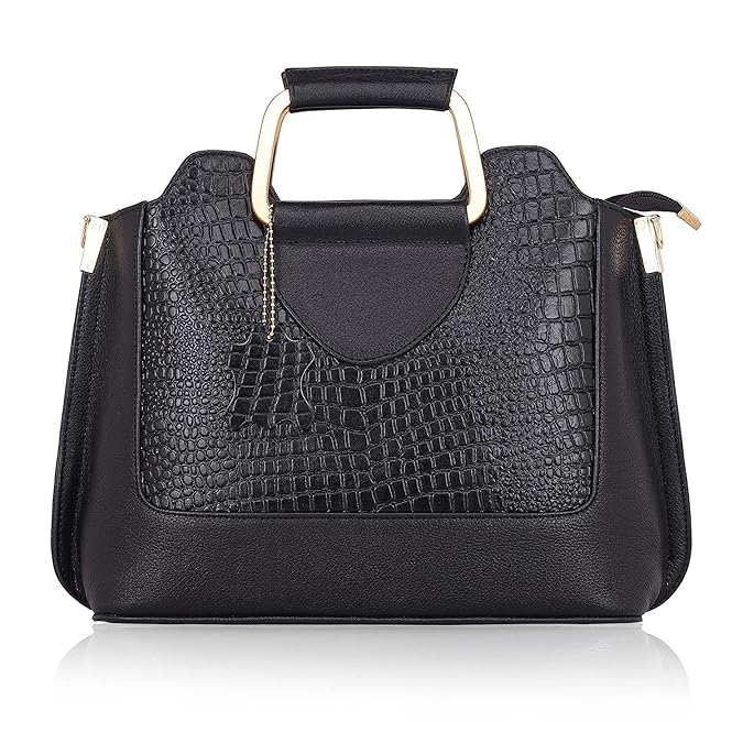 Leather Satchel Handbag - Trapezoid