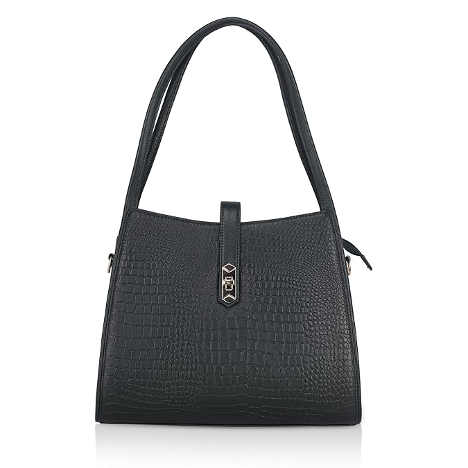 Croco Leather Handbag - TURN LOCK