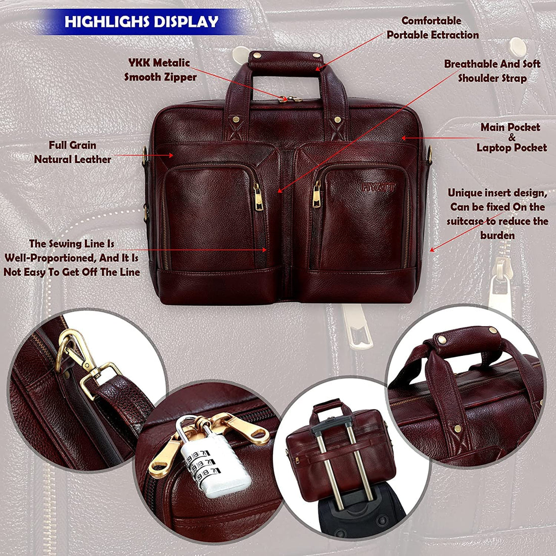 HAYAT Leather Accessories 24 litres Full Grain Natural Leather Briefcase Messenger & Shoulder Bags