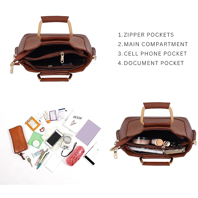 Leather Satchel Handbag - Trapezoid