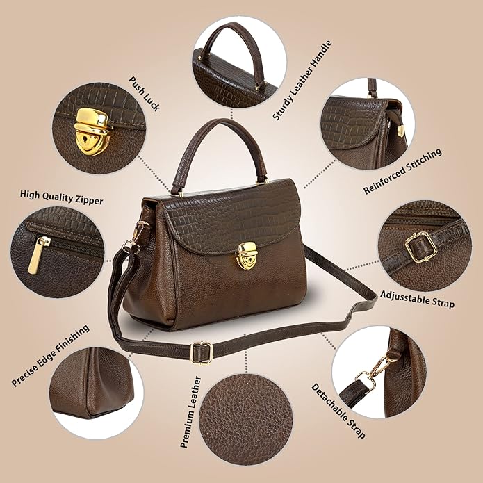 Compact Leather Handbag Bag - Push Lock