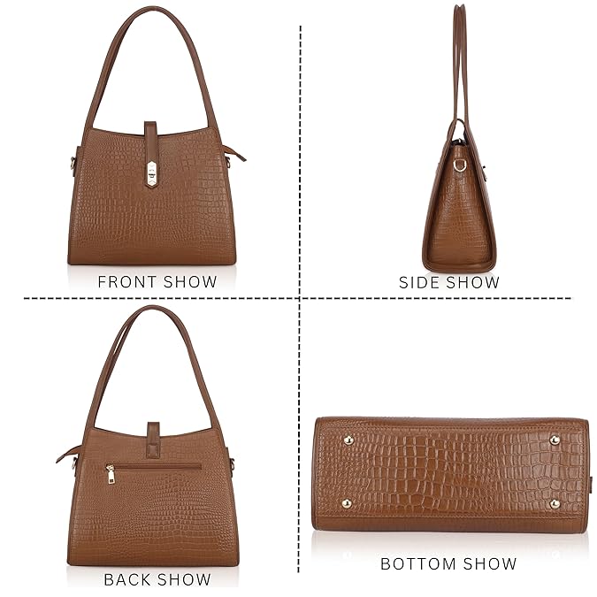 Croco Leather Handbag - TURN LOCK