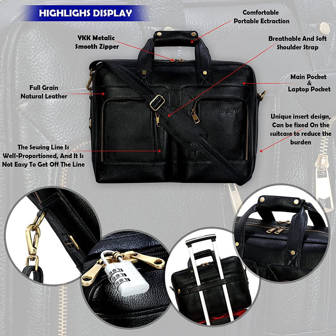 HAYAT Leather Accessories 24 litres Full Grain Natural Leather Briefcase Messenger & Shoulder Bags