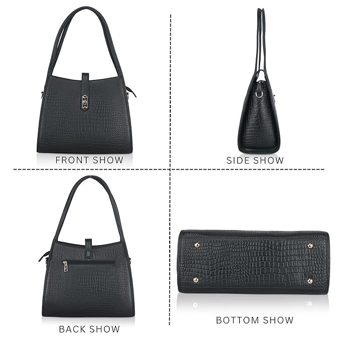 Croco Leather Handbag - TURN LOCK