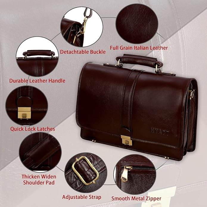 Leather Laptop Briefcase - Full Flap