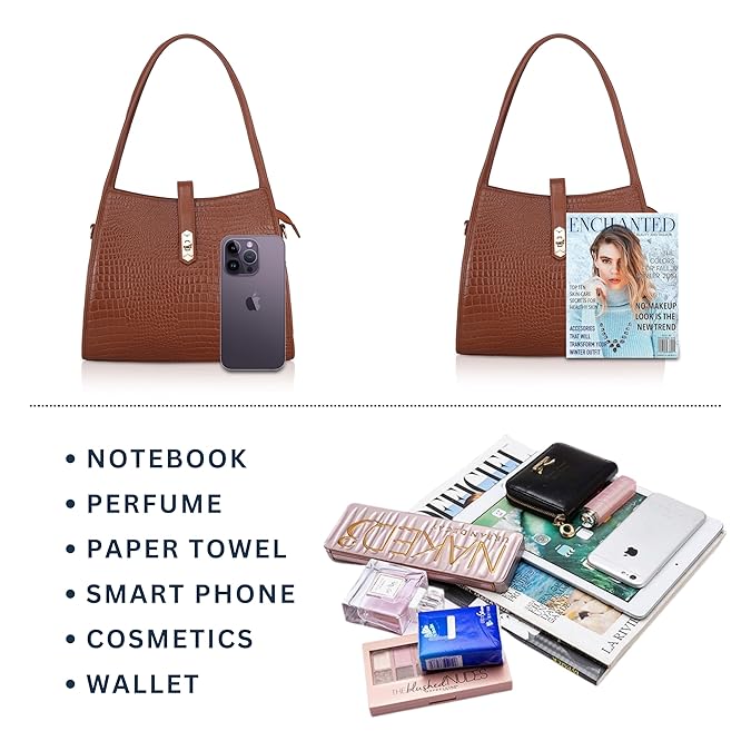 Croco Leather Handbag - TURN LOCK