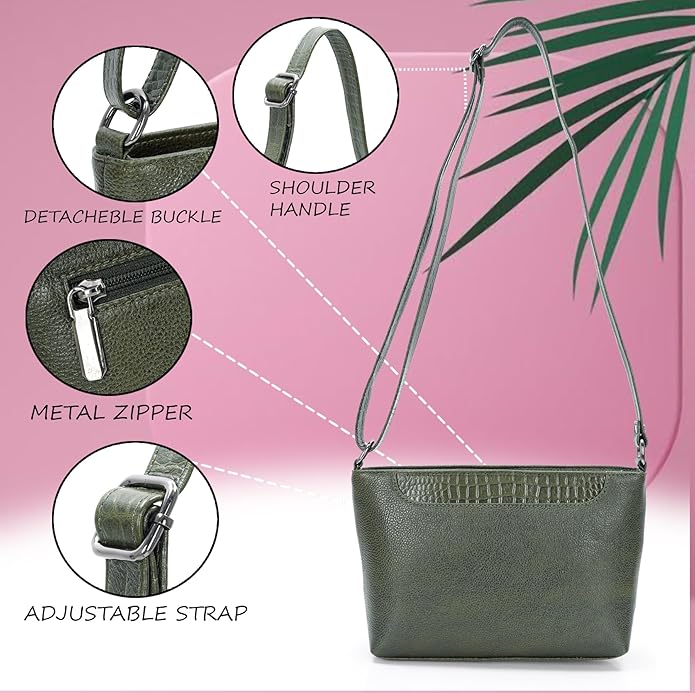 Leather Sling Bag for Women - Zip Top