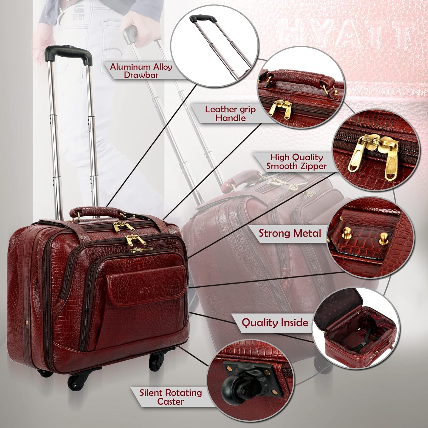 Leather Laptop Roller Trolley - The Overnighter