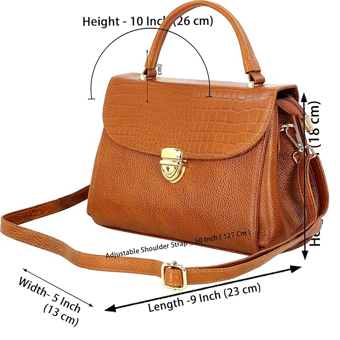 Compact Leather Handbag Bag - Push Lock