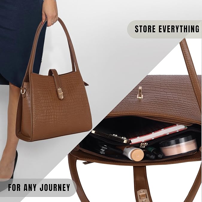 Croco Leather Handbag - TURN LOCK