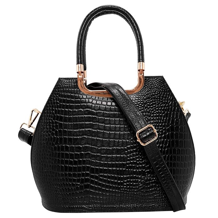 Croco Leather Handbag - BUCKET