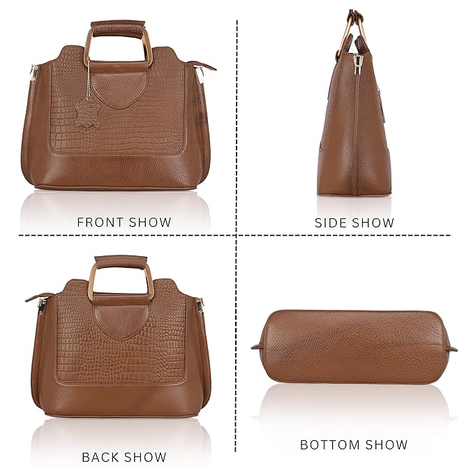 Leather Satchel Handbag - Trapezoid