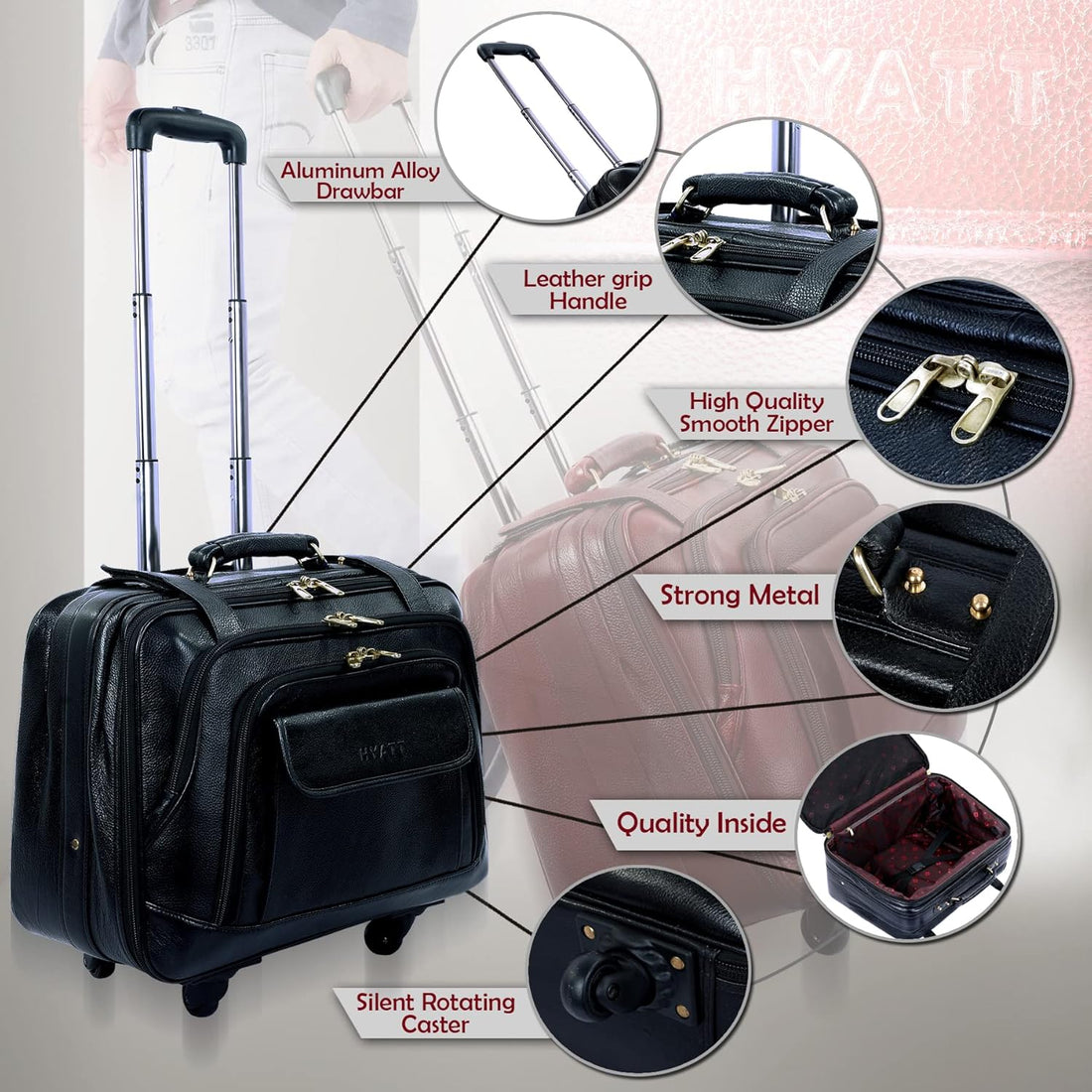 Leather Laptop Roller Trolley - The Overnighter