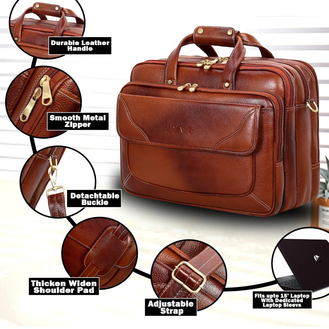 HAYAT Leather Accessories 16 Inch Men's Leather Briefcase Laptop Office Bag