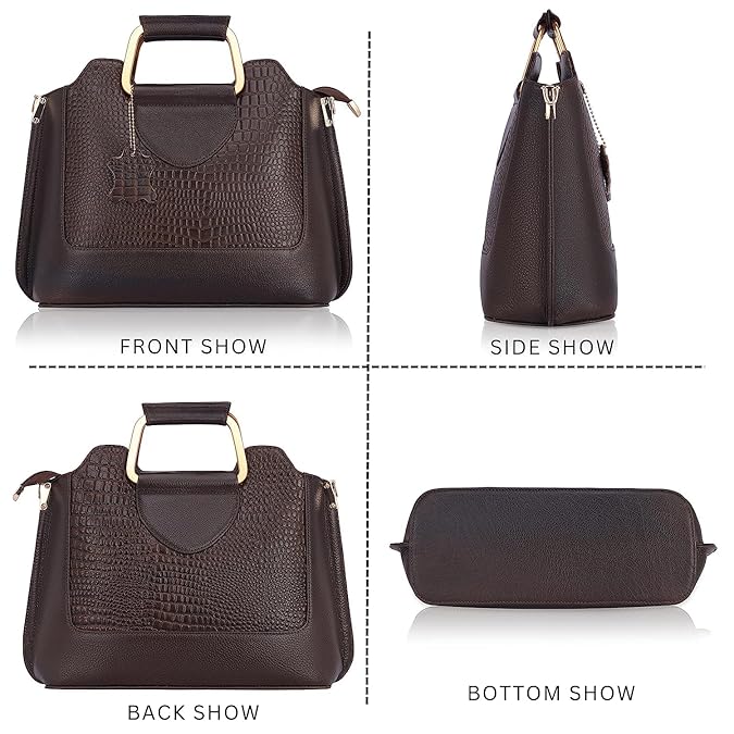 Leather Satchel Handbag - Trapezoid