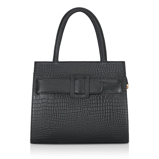 Croco Leather Handbag - Buckle Harmass