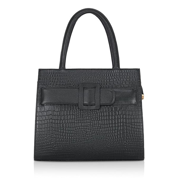 Croco Leather Handbag - Buckle Harmass