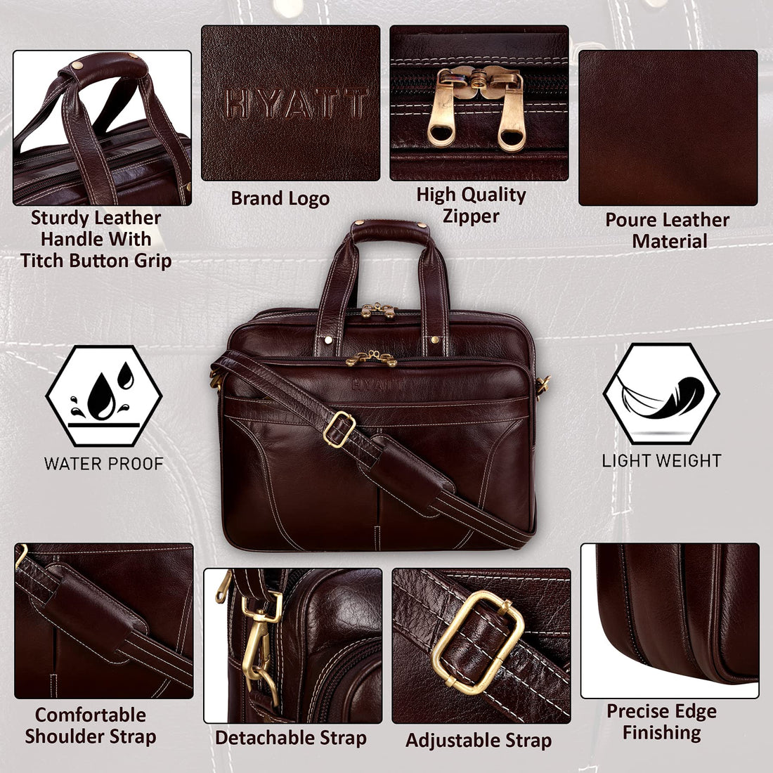 HAYAT 16 Inch Expandable Natural Leather Laptop Briefcase