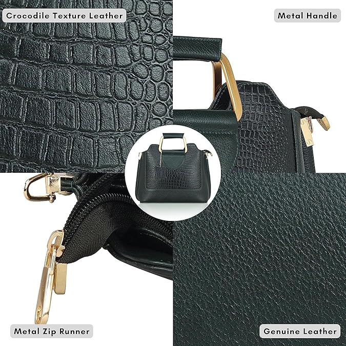 Leather Satchel Handbag - Trapezoid