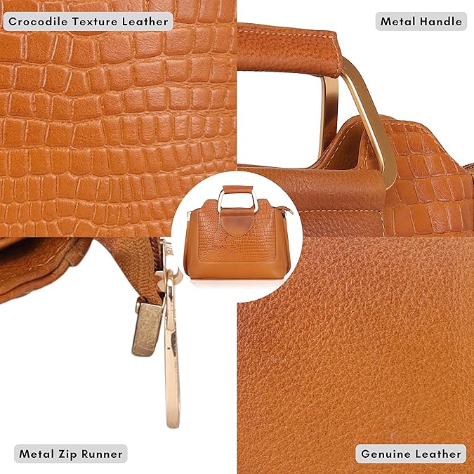 Leather Satchel Handbag - Trapezoid