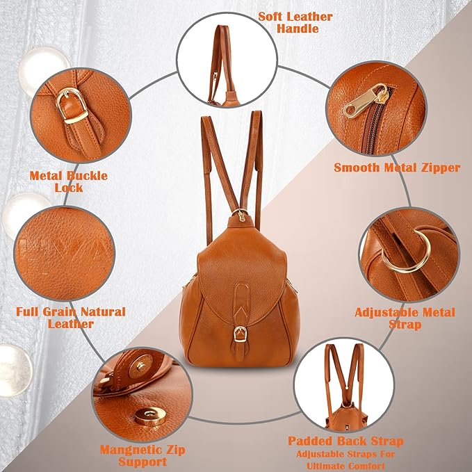 Women's Leather Backpack - 2 in 1