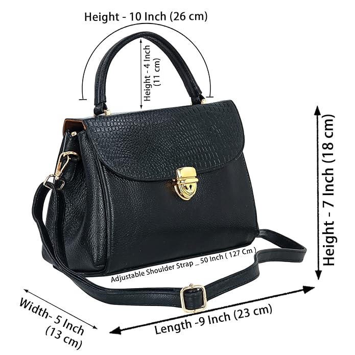 Compact Leather Handbag Bag - Push Lock