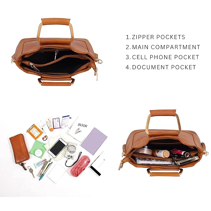 Leather Satchel Handbag - Trapezoid