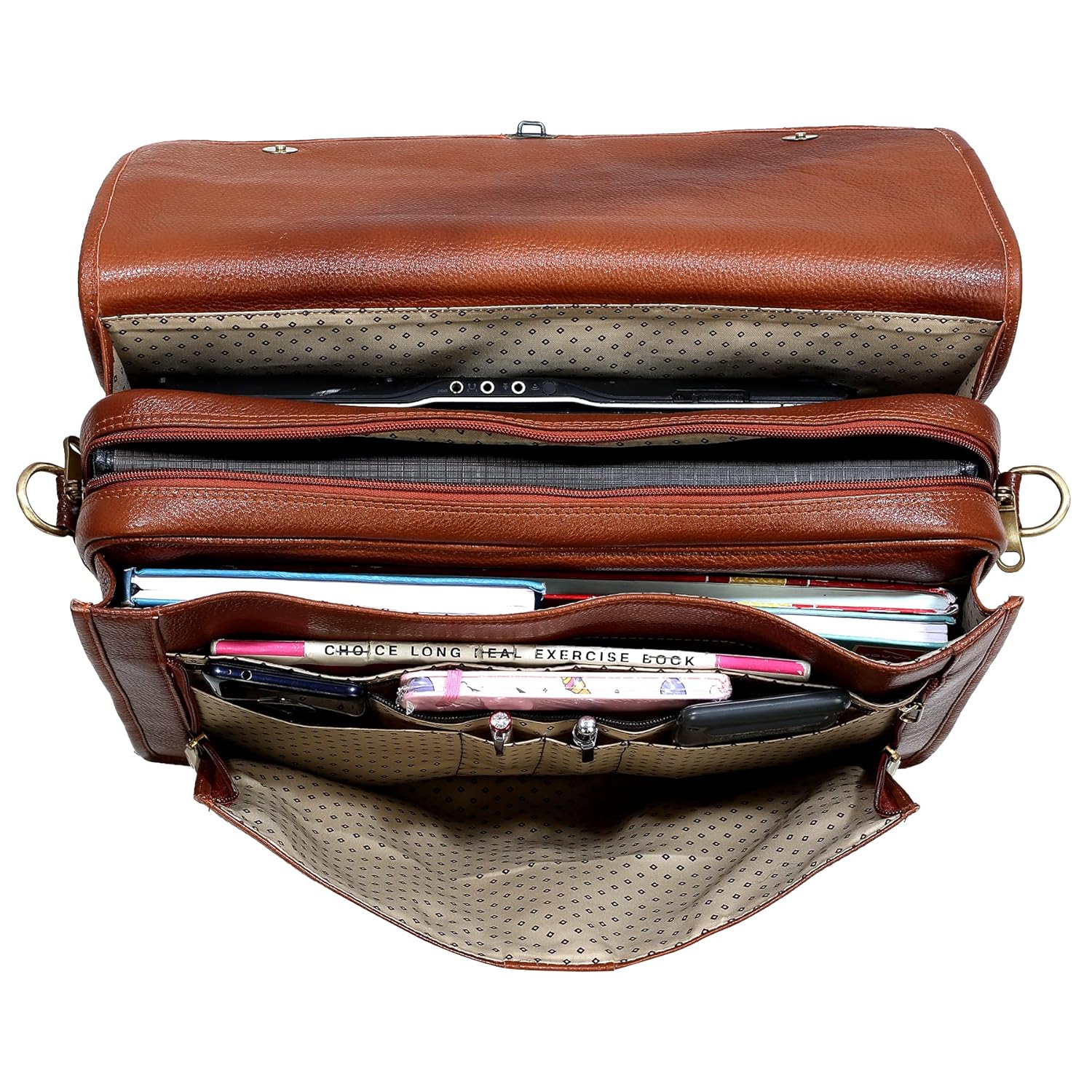 Leather Laptop Briefcase - Vertical Lock