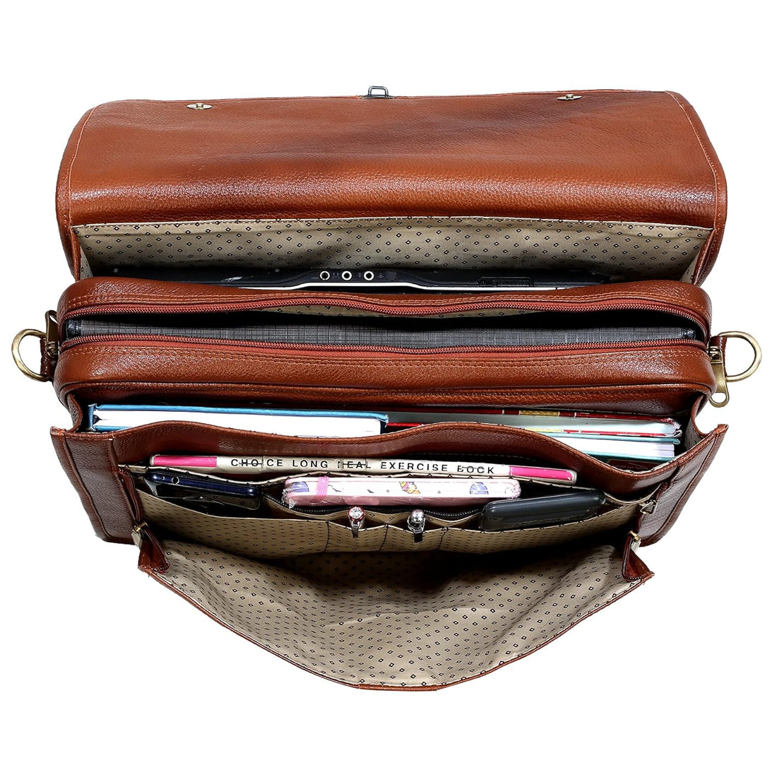 Leather Laptop Briefcase - Vertical Lock