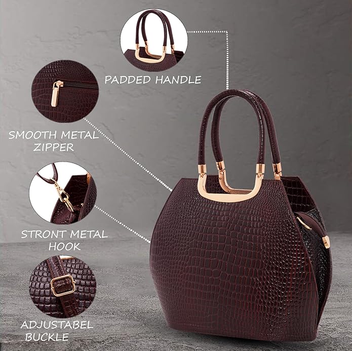 Croco Leather Handbag - BUCKET