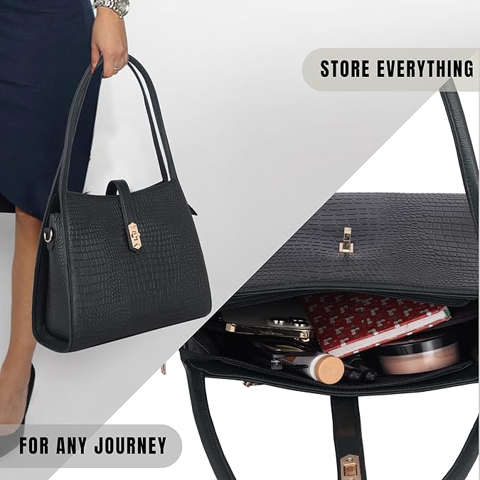 Croco Leather Handbag - TURN LOCK